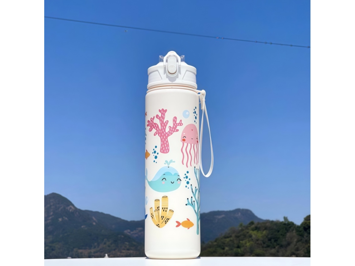 Botella de agua infantil de 750 ml de capacidad, fabricada en plástico ecológico. Mdug (blanco océano)