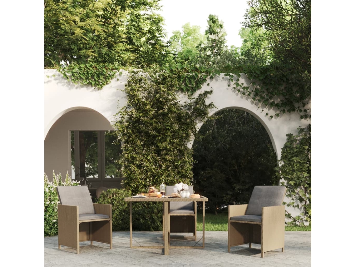 Mesa de jardín LOVELY HOME para cenar de mimbre y vidrio en color beige (109 x 107 x 74 cm)