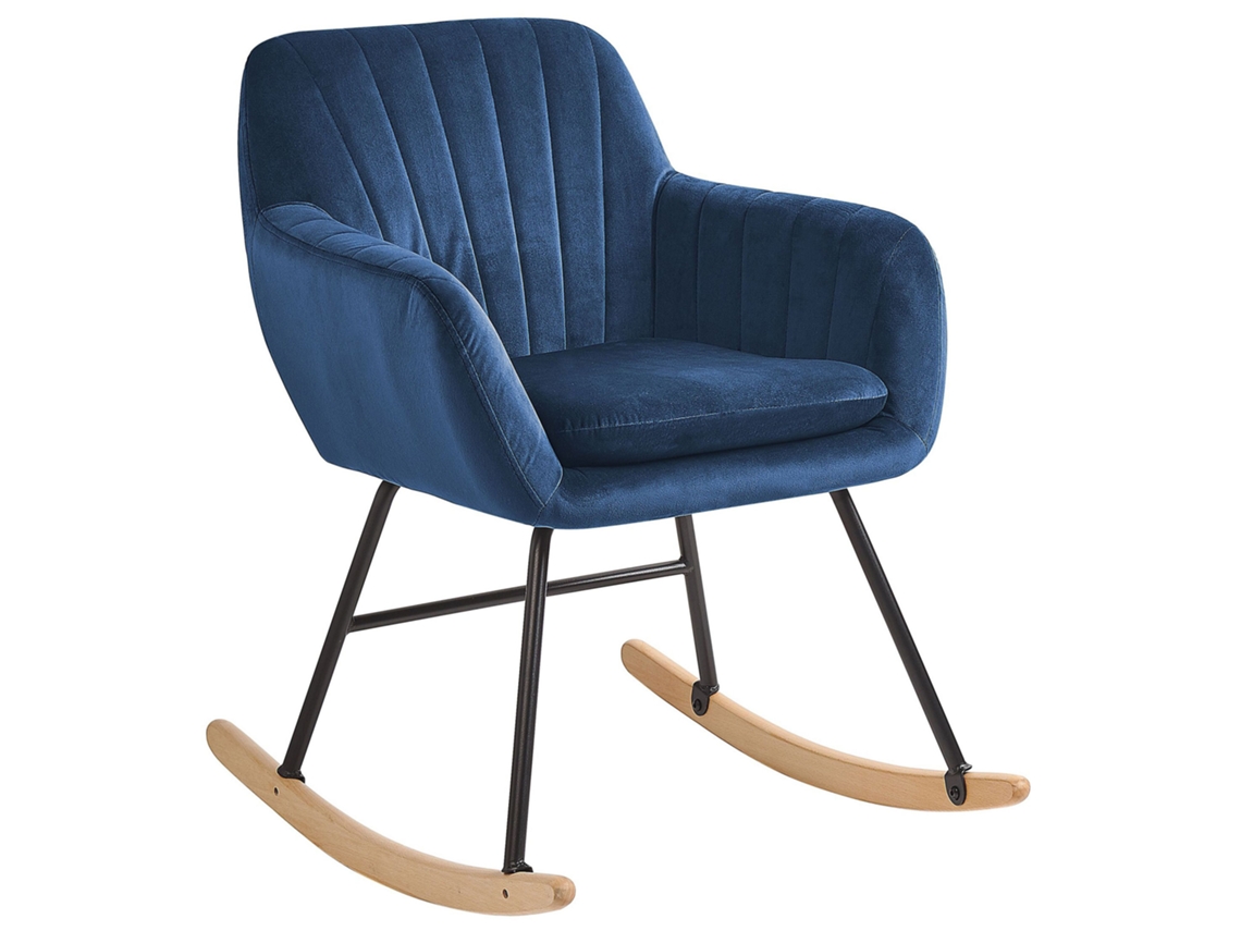Silla mecedora BELIANI Liarum de Terciopelo Azul 60x74x82