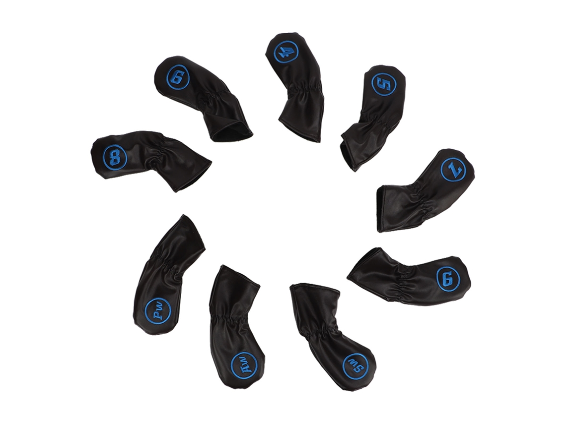Jinwei-9 Fundas Para Cabezas De Hierros De Golf Impermeables Pu Para Golfistas Derechos Izquierdos Amantes Negro