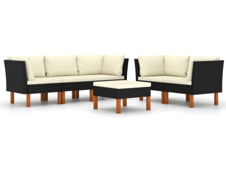 Conjunto 6 de muebles de jardín VIDAXL y cojines ratán sintético negro