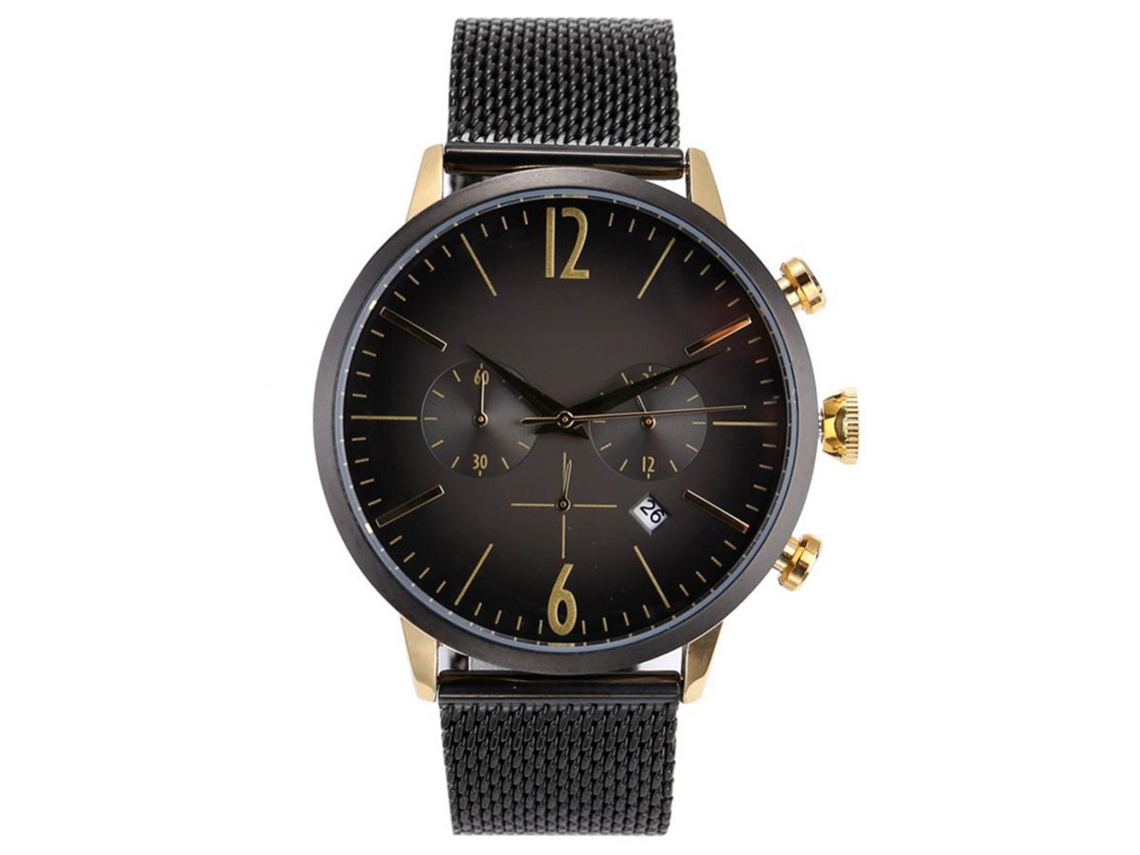 Reloj De Cuarzo De Aleación Con Correa De Red Moda Para Hombre Dial Redondo Negro