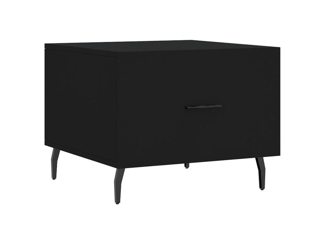 Mesa de centro con cajón, diseño moderno y contemporáneo, 50 x 50 x 40 cm, madera industrializada negra y hierro, Dec039671