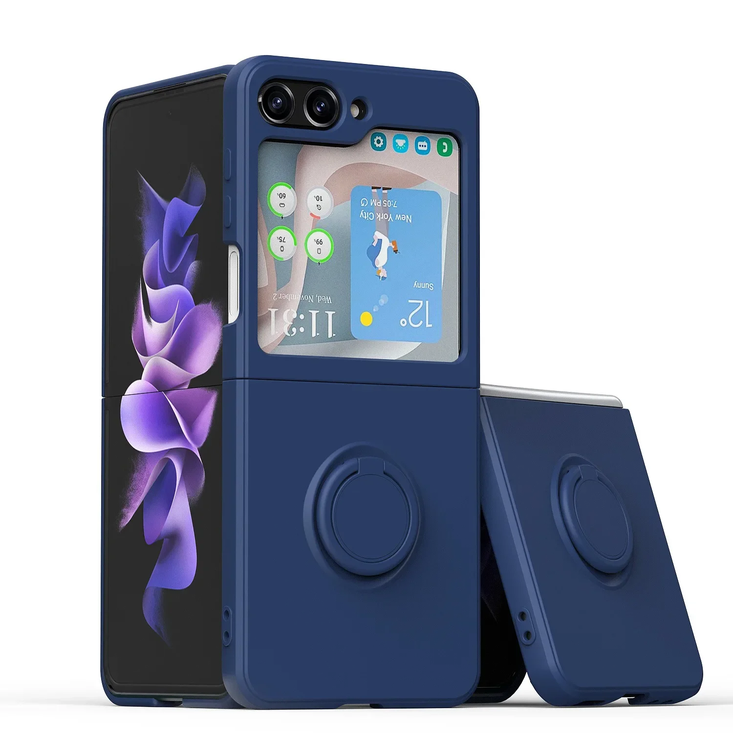 (azul Oscuro, Galaxy Z Flip 7) Funda Protectora De Silicona Líquida, A Prueba De Golpes Y Antideslizante, Con Soporte De Anillo, Material Tpu Suave.