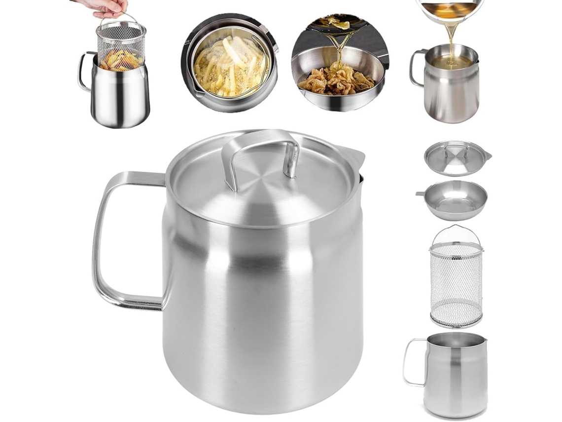 Recipiente Para Aceite De Cocina Con Colador - Olla De Acero Inoxidable Con Filtro De Aceite Y Tapa (1,5 L)