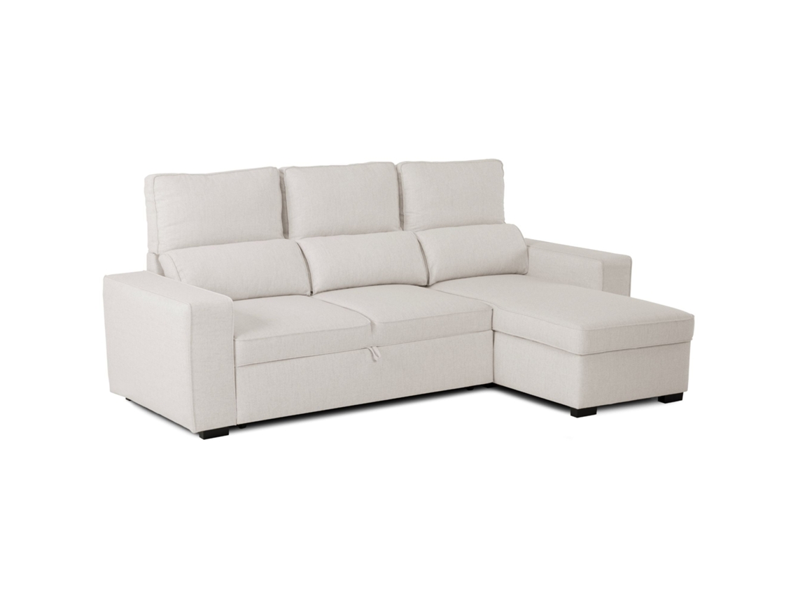 Sofá Cama 3 Plazas BUDWING Harper Beige + Chaise Longue + Almacenamiento Integrado (248,5 x 117 x 90 cm - Reversible Lado Derecho/Izquierdo)