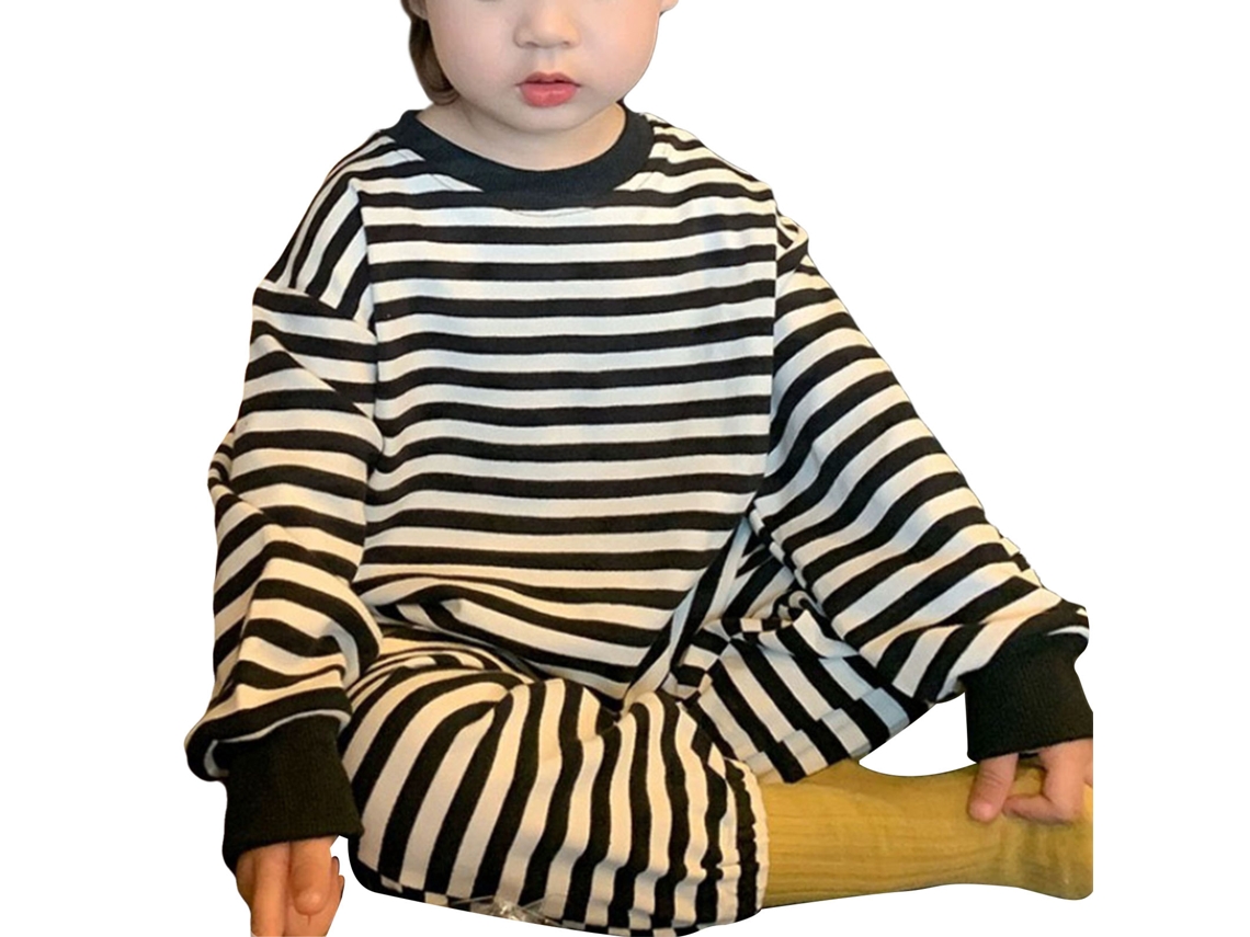 Conjunto Infantil De Oso A Rayas, Manga Larga, Diseño Adorable, Chaleco Y Pantalón, Poliéster.