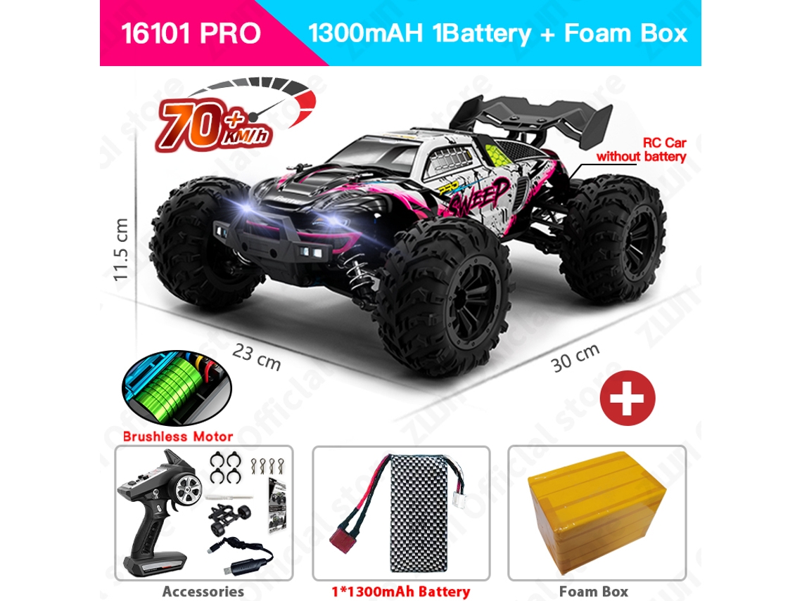Coche RC 116 4WD con luces LED, alta velocidad, 50 o 70 km/h, Monster Truck para niños, rojo Aeuzwr