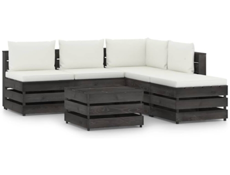 Conjunto 6 Muebles de jardín VIDAXL con cojines madera impregnada gris