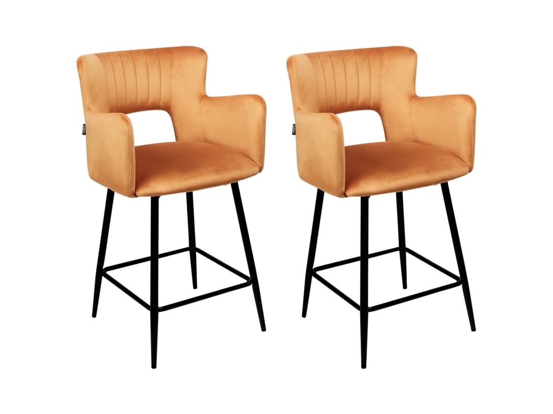 Conjunto de 2 cadeiras de bar BELIANI Sanilac de Veludo Laranja 51x44x91
