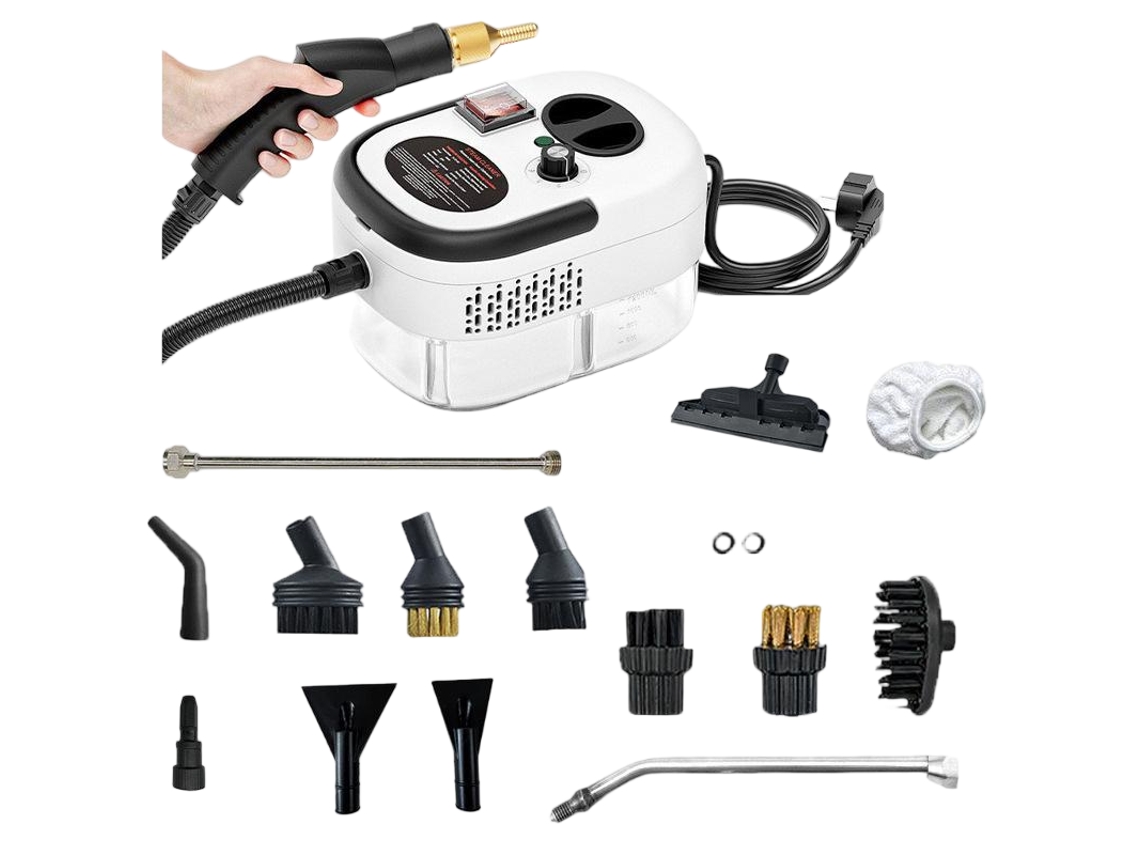 Limpiador a vapor de 2500 W con alta temperatura y presión, 14 accesorios, 6 modos ajustables, blanco Gertiz