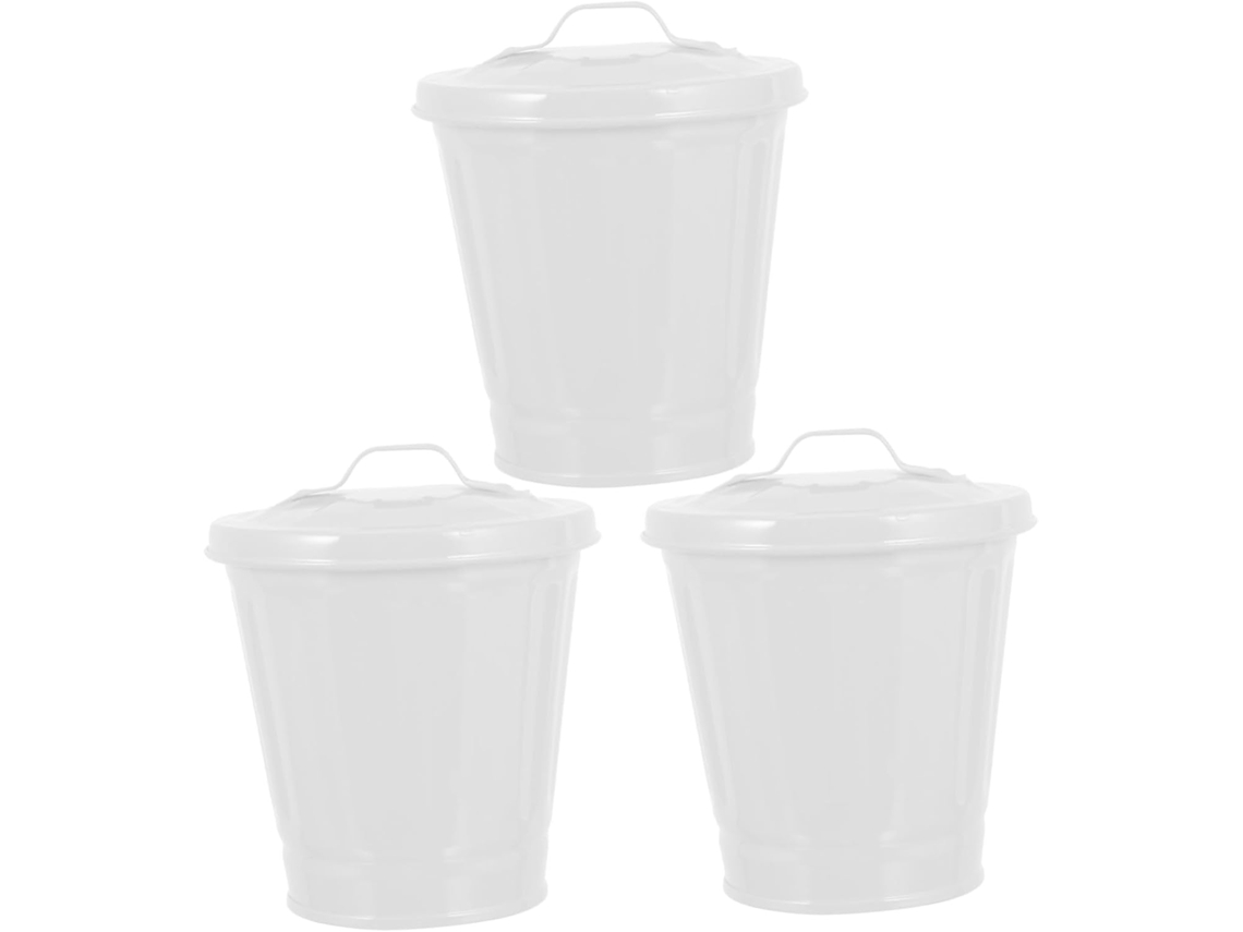 Papelera De Oficina De 3 Piezas Con Tapa, Cubo De Basura Pequeño Blanco