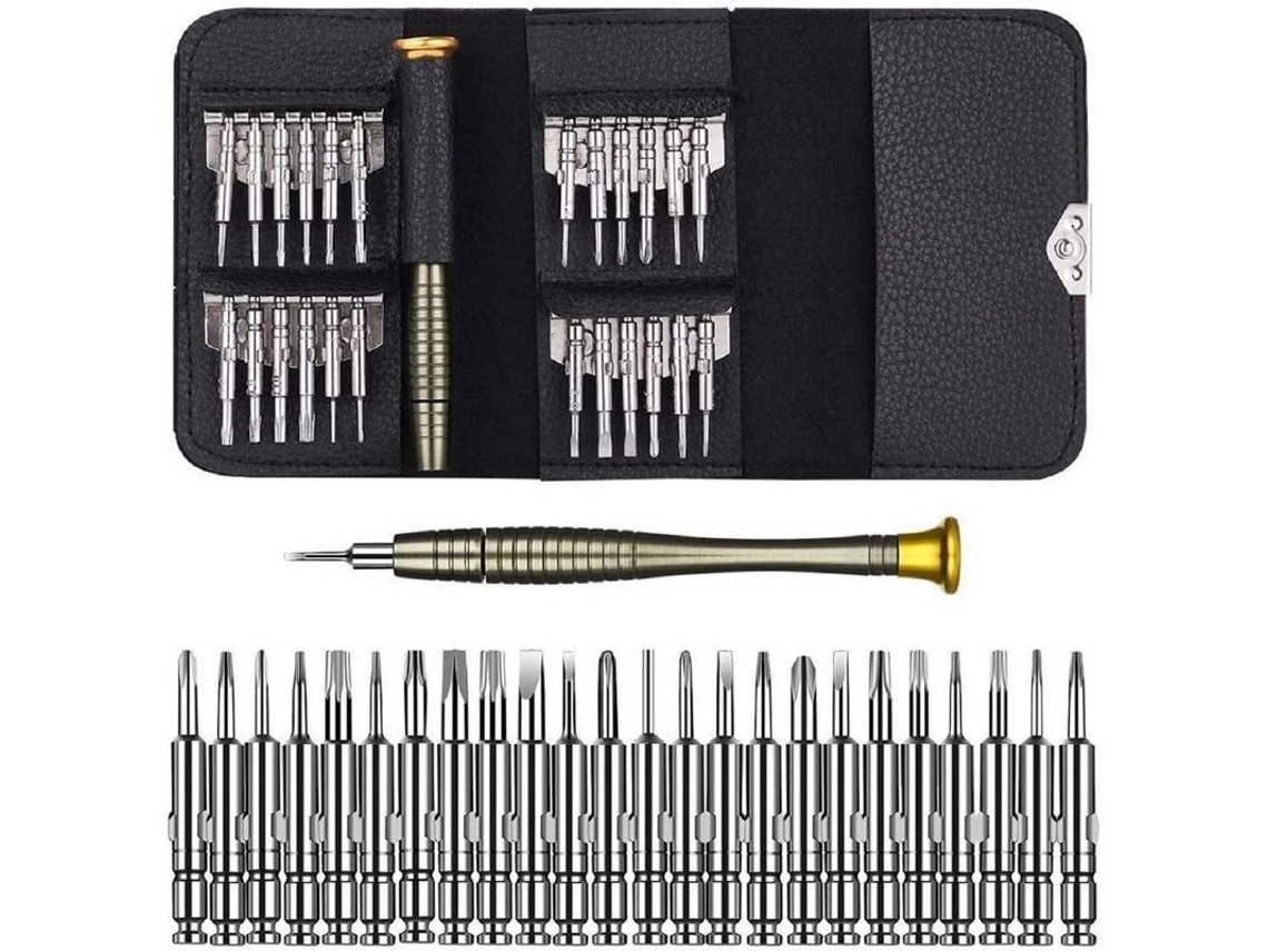 Kit de tornillos de precisión 25 en 1 para portátiles, relojes, joyas, juguetes, gafas y aparatos electrónicos.