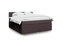 Cama Box Spring Con Colchón Tela Marrón Oscuro 180x200 Cm