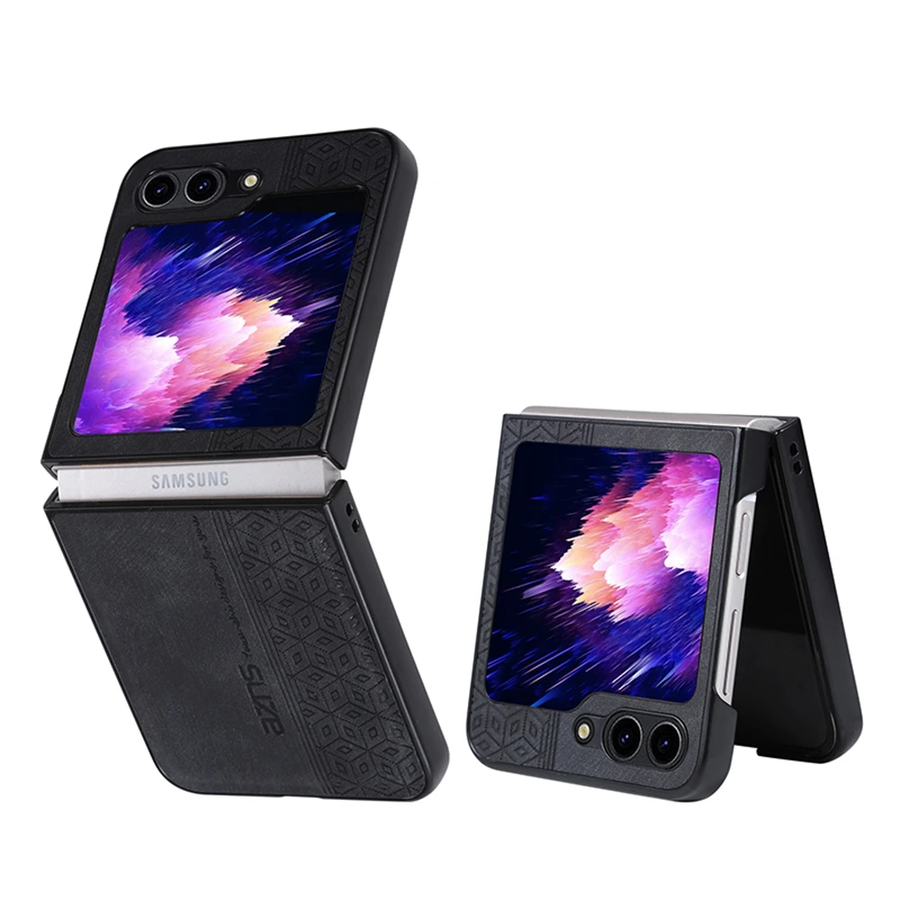 (negro, Galaxy Z Flip7) Funda Para Teléfono Con Lujosa Textura De Cuero Retro, Cubierta Protectora Mate A Prueba De Polvo.