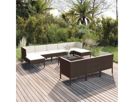 Conjunto 11 muebles de jardín VIDAXL y cojines ratán sintético marrón