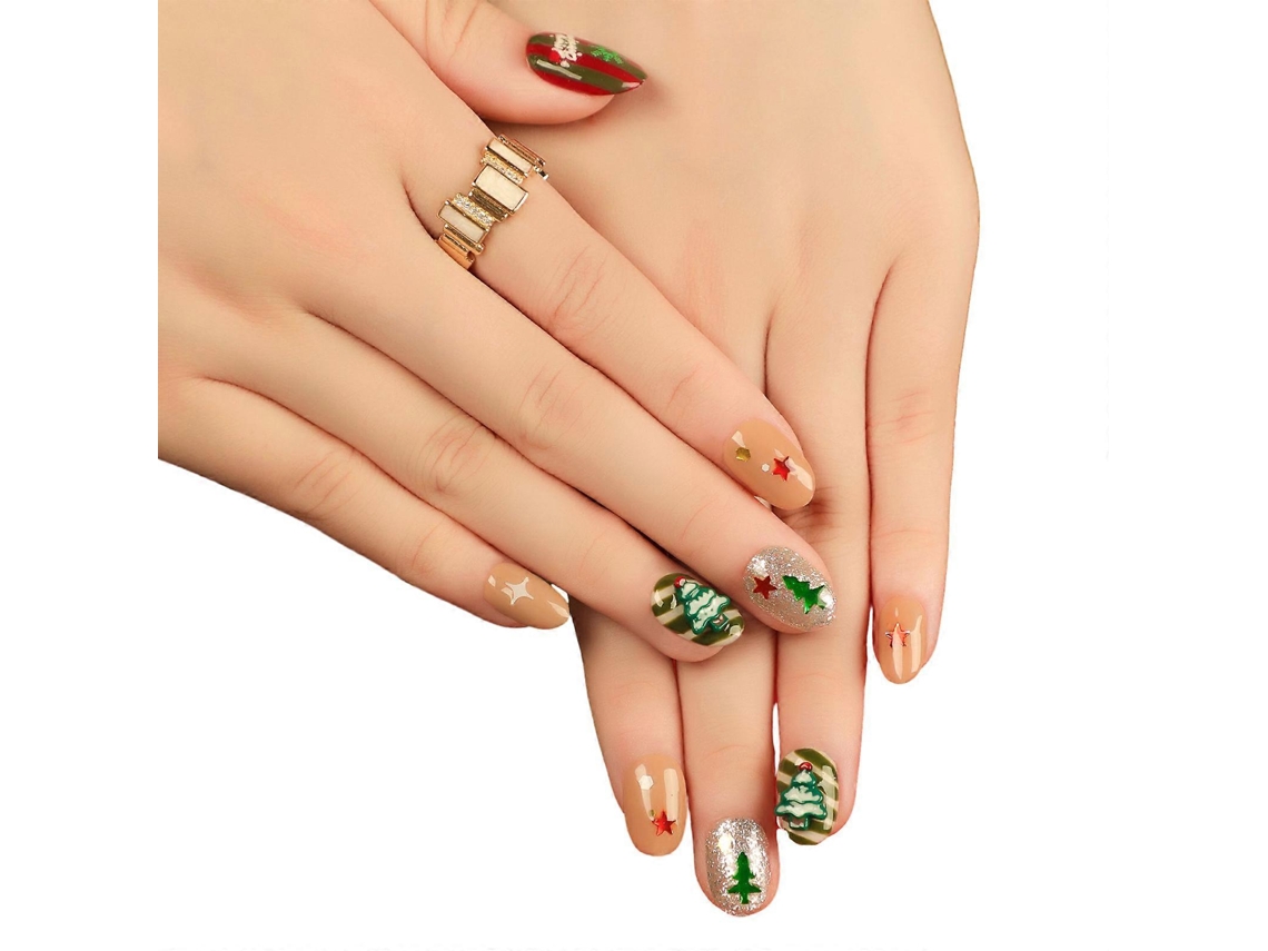 Uñas con purpurina para invierno y Navidad, fáciles de aplicar, uñas cortas almendradas, diseños festivos para la temporada navideña. Hengrongshen