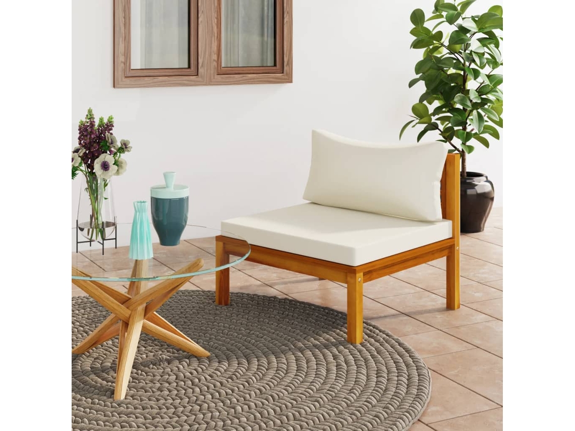 Sofá LOVELY HOME Relax de Centro Seccional con Almohadón en Blanco Nata de Acacia Maciza (65 x 69 x 62,5 cm)