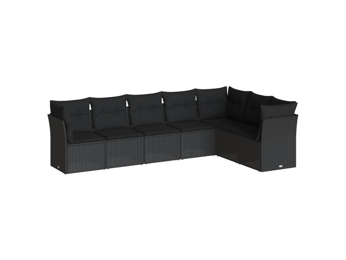 Conjunto de 7 sofás de jardín con cojines, mimbre, negro, MAISON EXCLUSIVE (7 piezas)