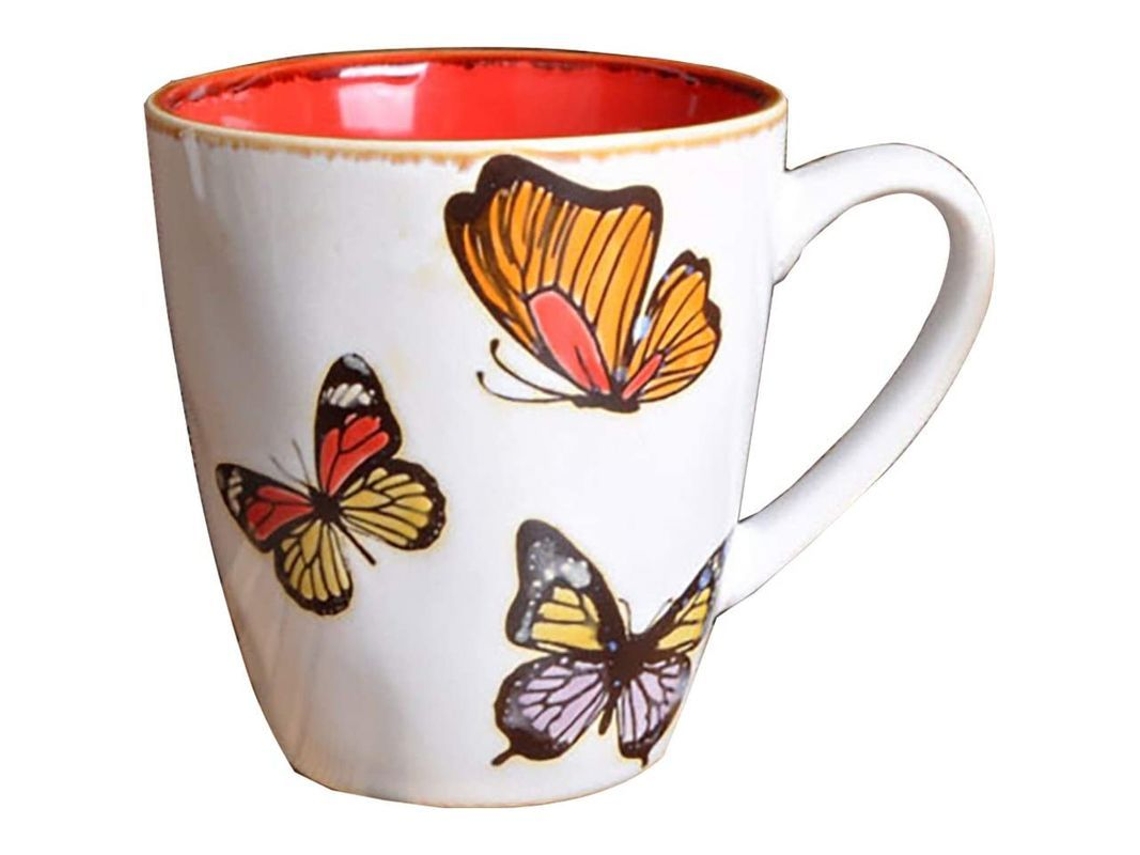Taza De Café De Cerámica Para Mujer Con Mariposa Pintada A Mano.