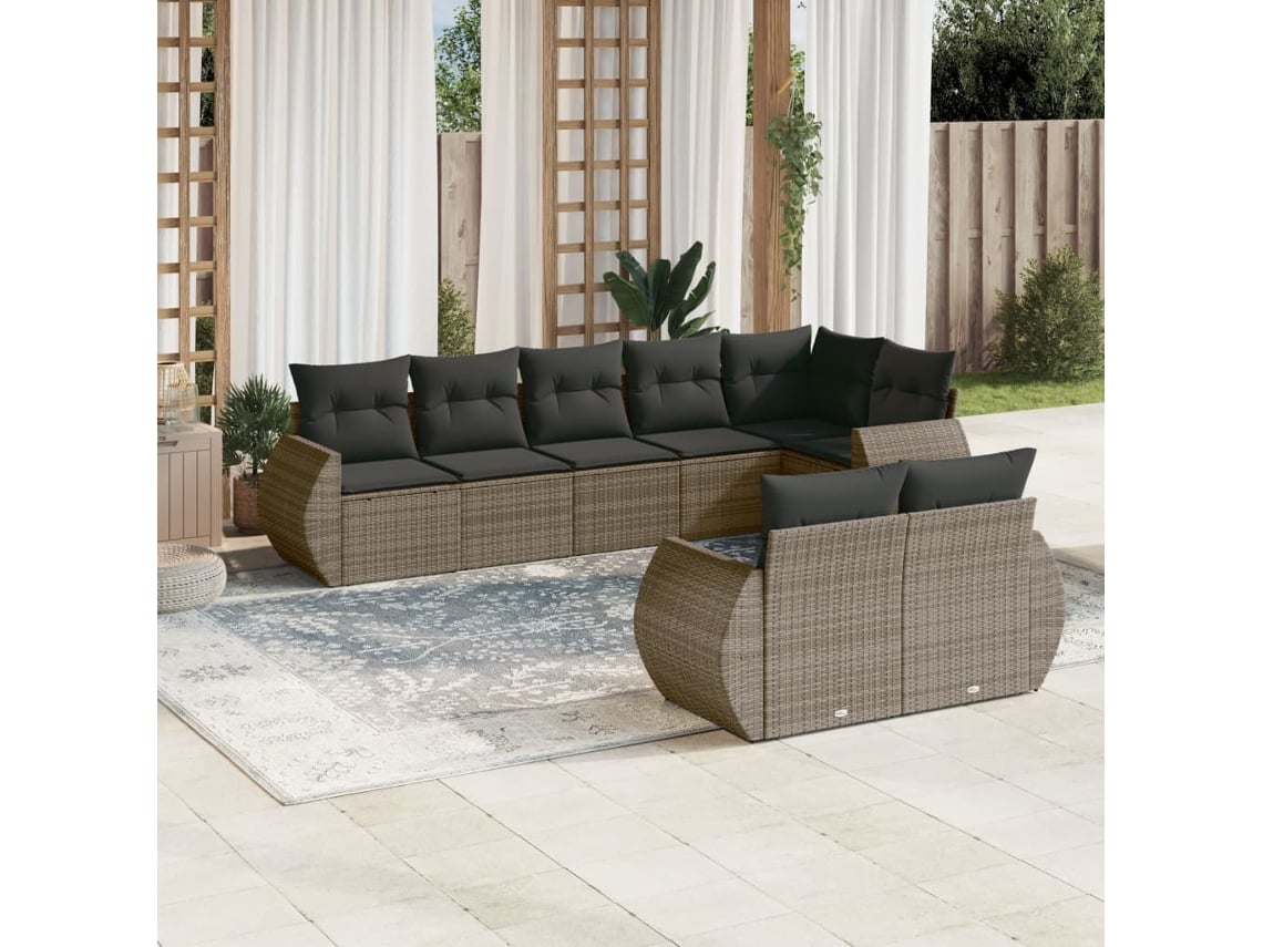 Conjunto de sofás de jardín de 8 piezas DKD Home Decor con cojines de mimbre gris