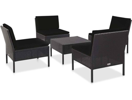 Conjunto 5 Conjunto de sofá de jardín VIDAXL Negro Poli Ratán (60x60x35 cm)