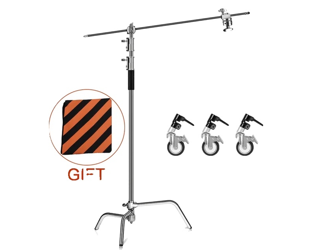 Soporte de luz de acero inoxidable, trípode plegable, altura ajustable, 2,6 m con rueda OEM