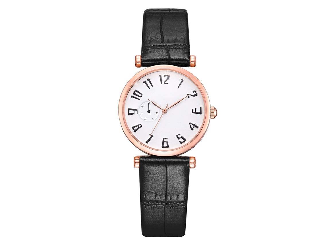 Reloj Casual Moda Unisex Cuarzo Correa Cuero Pu (oro Rosa Dial Blanco Pequeño)