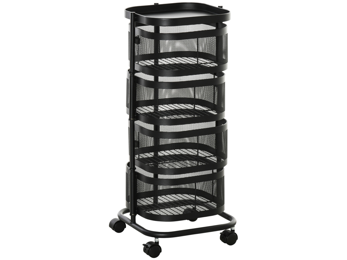 Carrito Servicio Giratorio 4 Niveles 33x33x77cm Negro