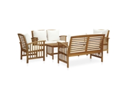 5 Piezas Conjunto Lounge De Jardim C/ Almofadões Acácia Maciça Dkd Home Decor