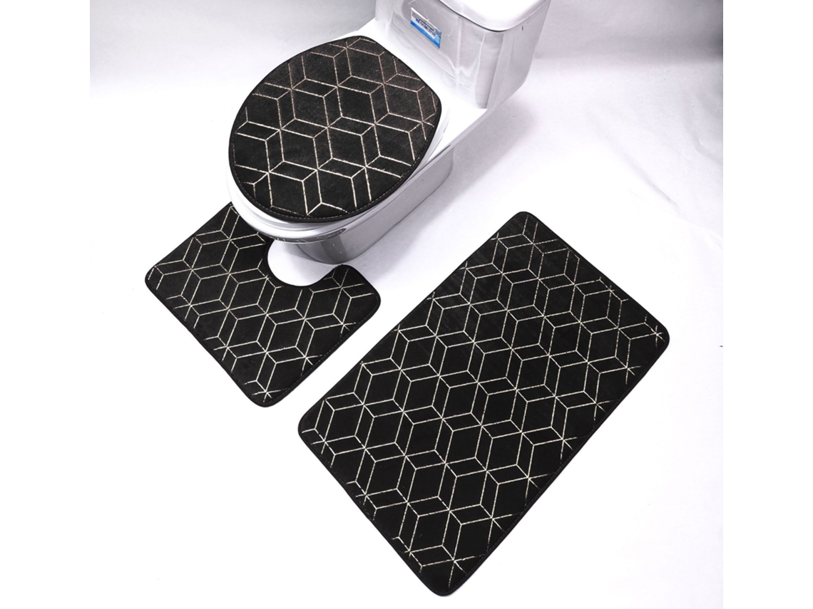Conjunto de Alfombras de Baño LUUCOZK Antideslizantes Absorbentes Decoración Baño Secado Rápidopatrón Geométrico Poliéster Multicolor - 3pcs (Conjunto de 3 peças)