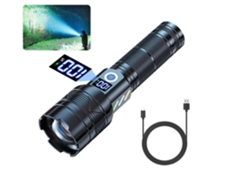 YEMAESRE Linterna Led Recargable 15.000 Altos Lúmenes con Zoom 5 Modos Ipx6 Impermeable Negro