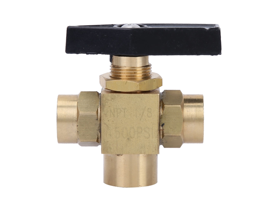 Válvula De Bola De Latón De 3 Vías, 1500 Psi, Conexión Hembra Npt De 1/8", Resistente A La Presión.