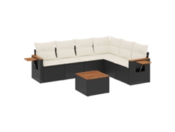 Conjunto de 7 sofás de jardín con cojines, mimbre, negro, MAISON EXCLUSIVE (7 piezas)