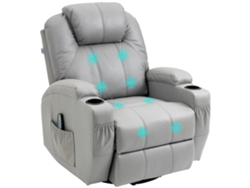 Sillón Reclinable Con Función De Masaje, Reposapiés Y Mando A Distancia, Piel Sintética, 89x99x106 Cm, Gris.