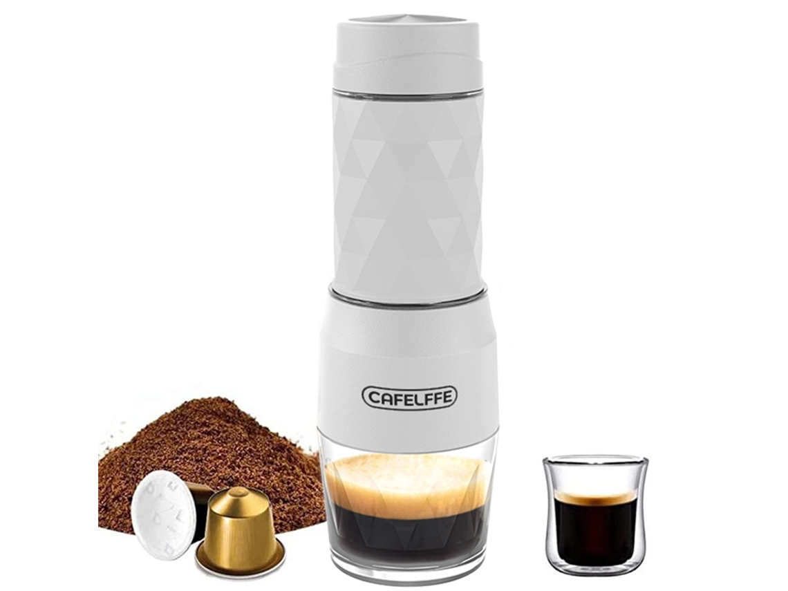 Mini cafetera espresso manual portátil para acampar y viajar, 3 en 1 con 18 bares de café caliente y frío.