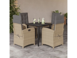 Juego de comedor de jardín de 5 piezas con cojines, mimbre sintético beige, Dkd Home Decor