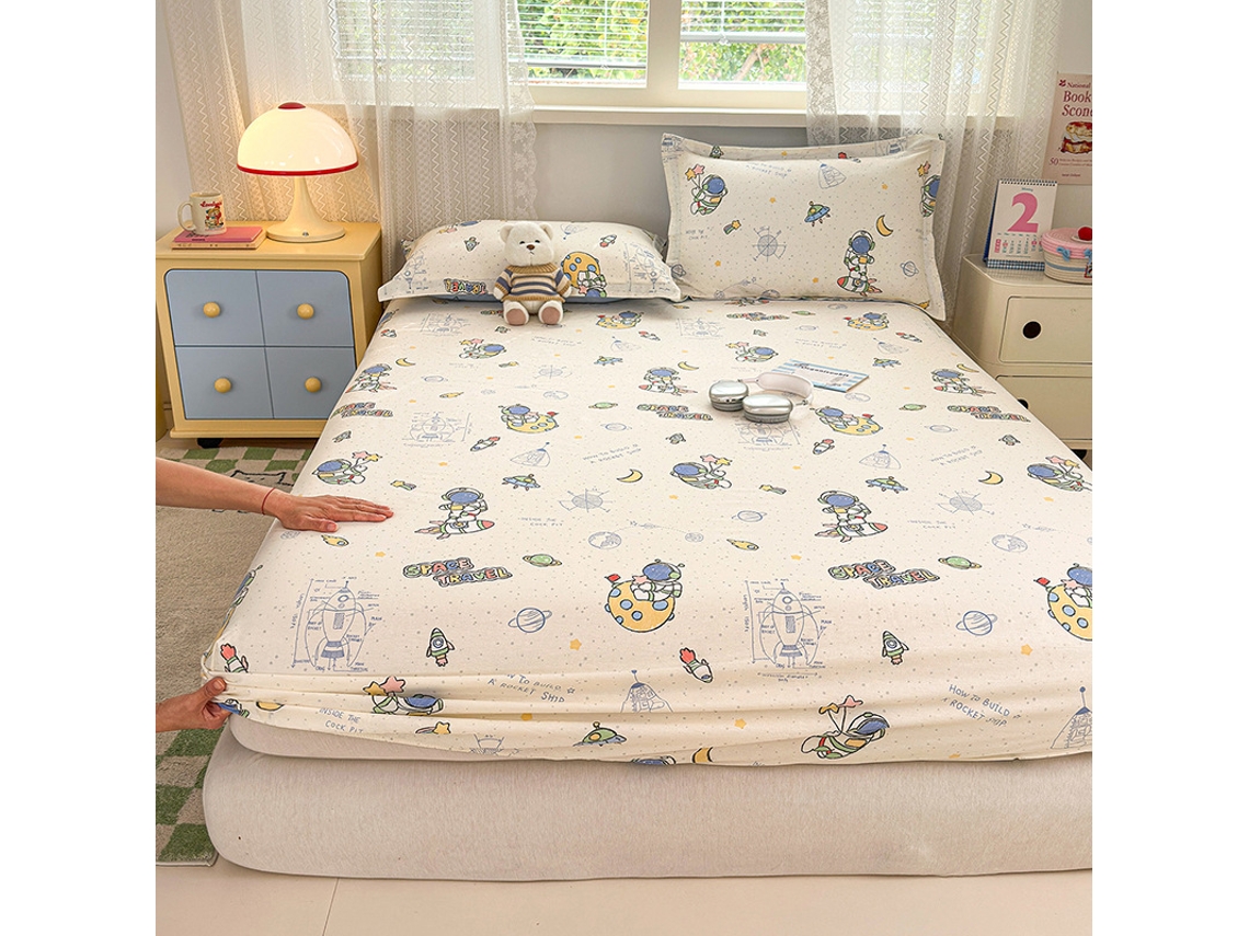 Funda De Colchón, Sábana Bajera Ajustable Estampada De Algodón Puro, Apta Para Habitación Infantil Rocket 150x200cm Panoona