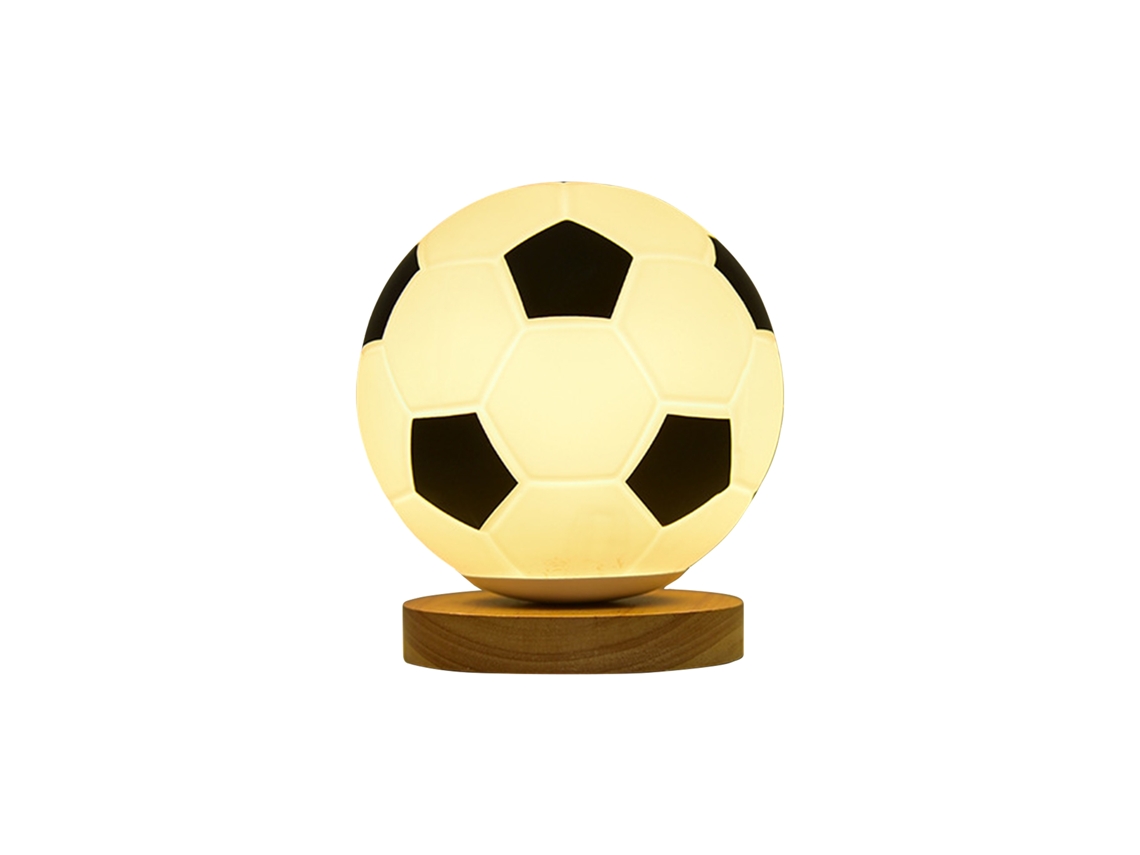 KOFIHETY Luz nocturna de fútbol con base de madera, lámpara de fútbol 3D recargable y regulable con luz cálida alimentada por USB, luz suave portátil sin parpa