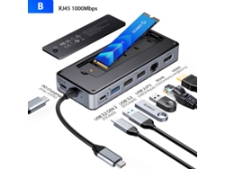Estación de acoplamiento Yizhood con carcasa para SSD, RJ45, M.2, USB C, PD100W, 10 Gbps, M2, NVME, SATA, carcasa externa, 4K, 60 Hz, HDMI, gris