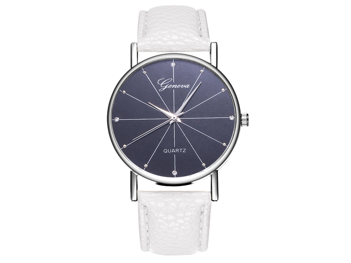 Reloj De Pulsera De Cuarzo Con Correa De Cuero Pu Casual Simple Para Hombres Y Mujeres (blanco)