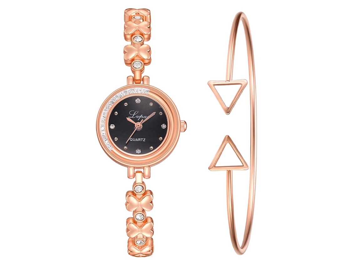 Reloj De Pulsera De Cuarzo Para Mujer Con Diamantes De Imitación Y Elegante Correa Informal (oro Rosa Y Negro).