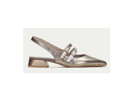 Zapatos de Mujer HISPANITAS Salon Abierto Hebillas Piel Plateado (40)