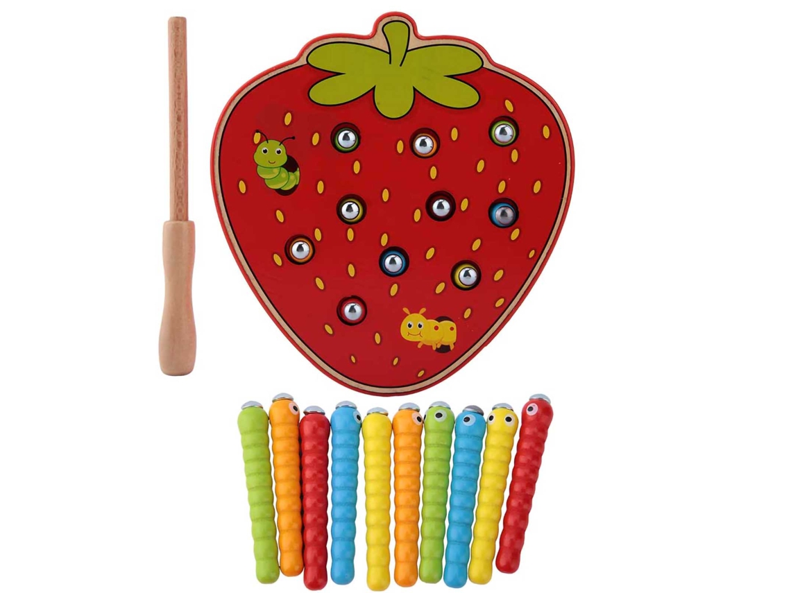 Juguete Magnético De Madera Educativo: Gusano De Fresa Para El Desarrollo Infantil.