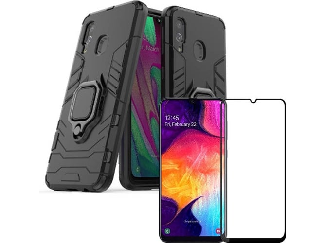 Kit Carcasa y Protector de Cristal 5D Samsung Galaxy A40 Military Defender Negro