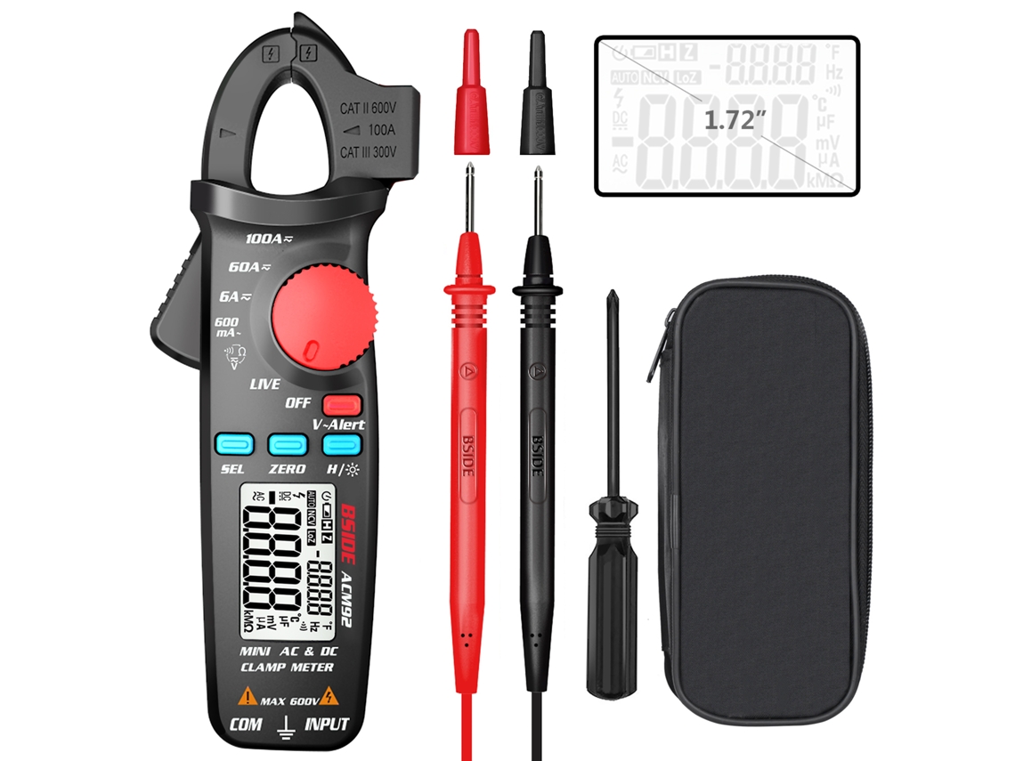 Pinza Amperimétrica Digital Lcd Acm92 De 6000 Cuentas, Rms Real, Rango Automático Ca/cc Con Identificación De Cable Activo.