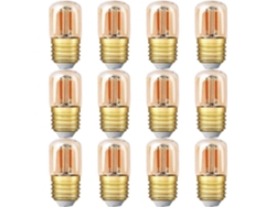 Rebe-12 Pack Bombillas Led Tubulares Mini, 1w E27 Filamento Edison 2200k Blanco Cálido Super (vidrio Ámbar) 220v Clase Energética A++