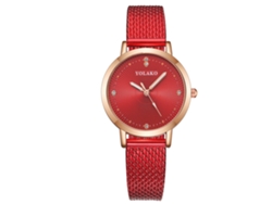 Reloj De Pulsera De Cuarzo Para Mujer Yolako Con Correa De Plástico Y Diamantes De Imitación Rojos.