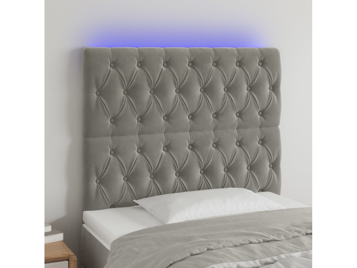 Cabecero Con Luces Led Terciopelo Gris Claro 100x7x118/128 Cm