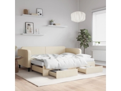Sofá Cama Nido Con Cajones Tela Color Crema 90x200 Cm